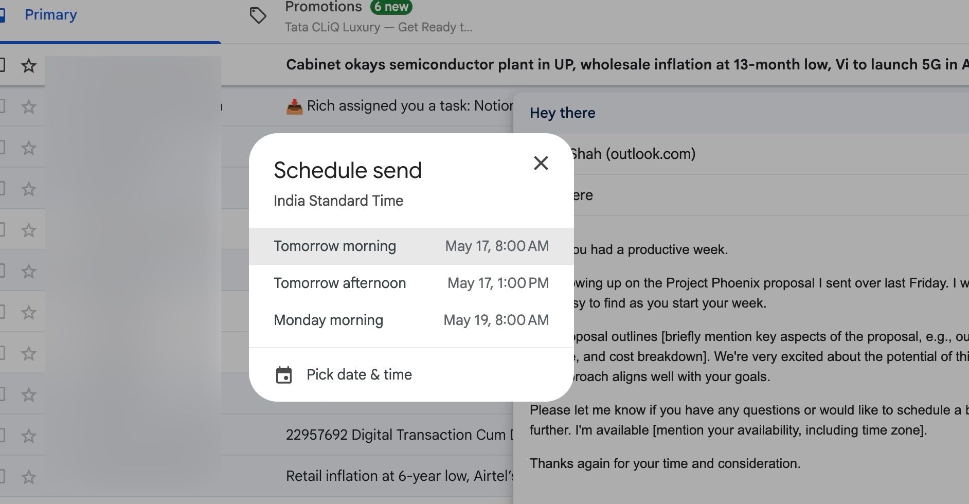 Scheduled email in Gmail