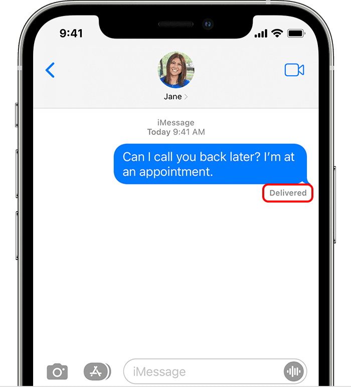 iMessage chat window with a delivered Read Receipt