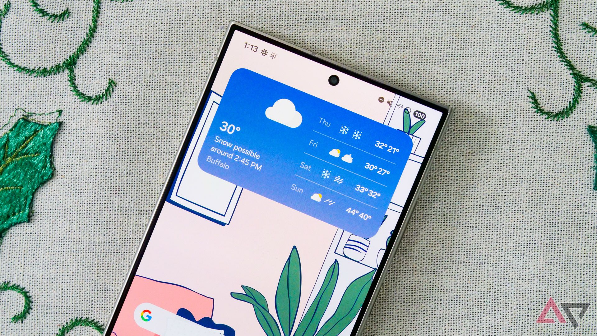The new weather widget in One UI 7 on a Galaxy S24 Ultra.