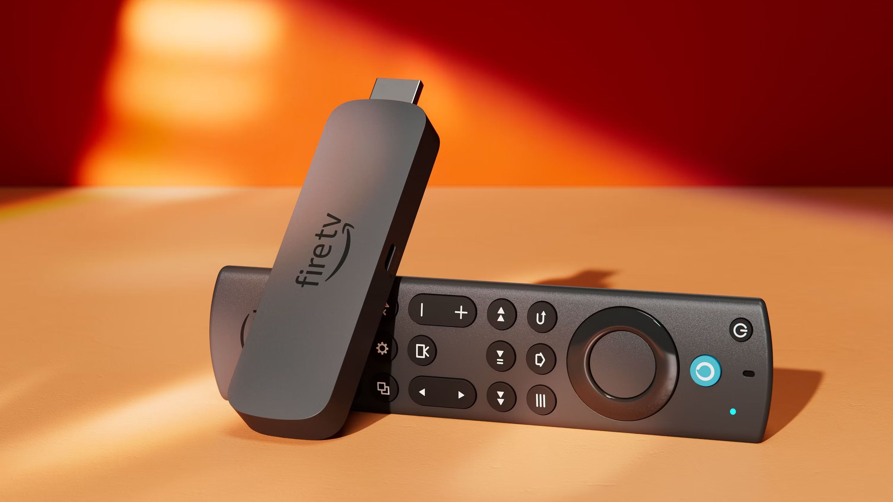 Amazon Fire TV Stick 4K Max 2nd Gen with Amazon TV controller on table