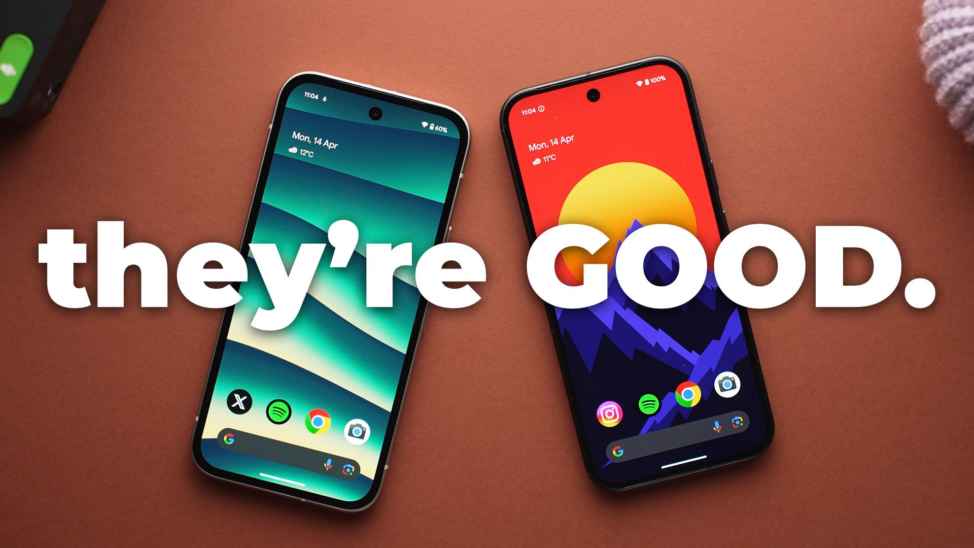 Two Google Pixel phones side by side with colorful home screens and bold text reading 