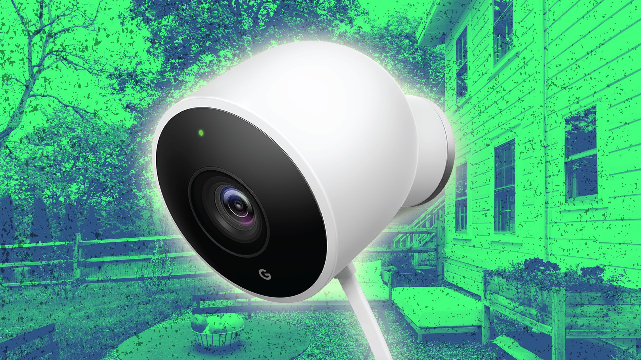 Nest cam with a house in the background