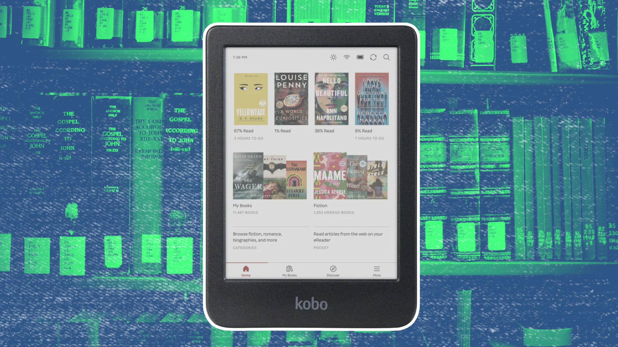 Kobo Clara Colour over library shelf background