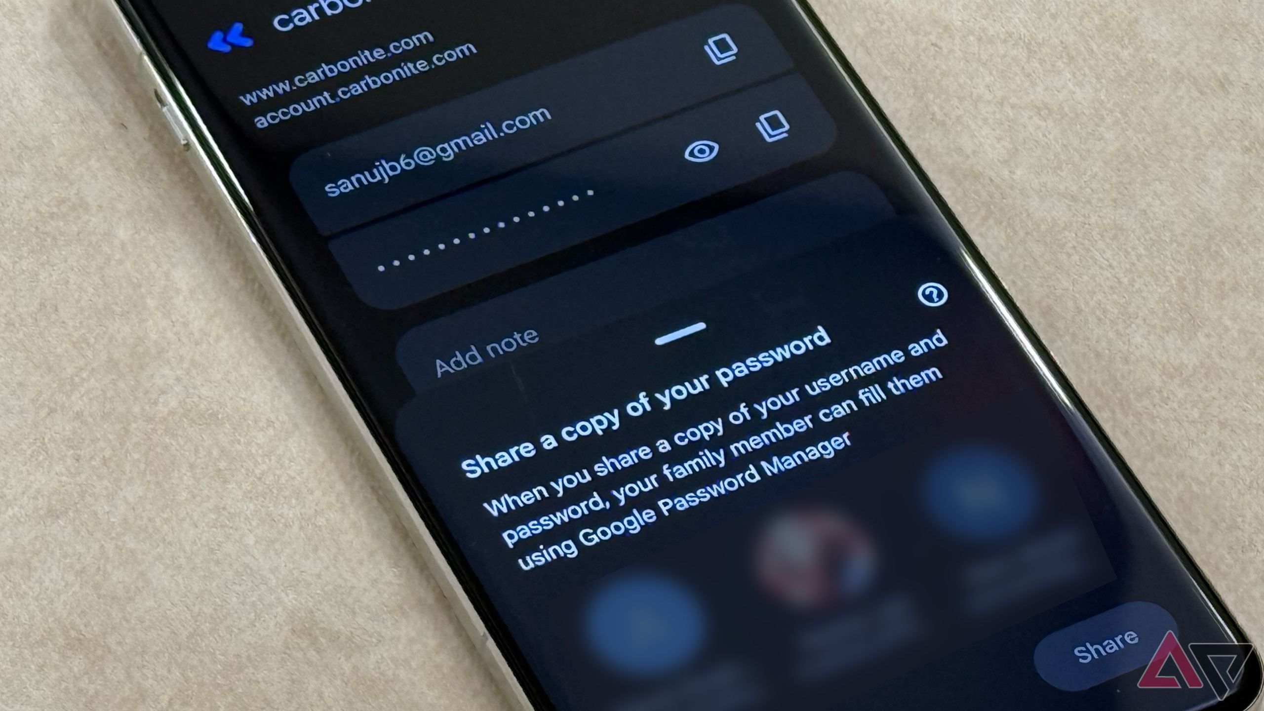 Sharing passwords with family members in the Google Password Manager app