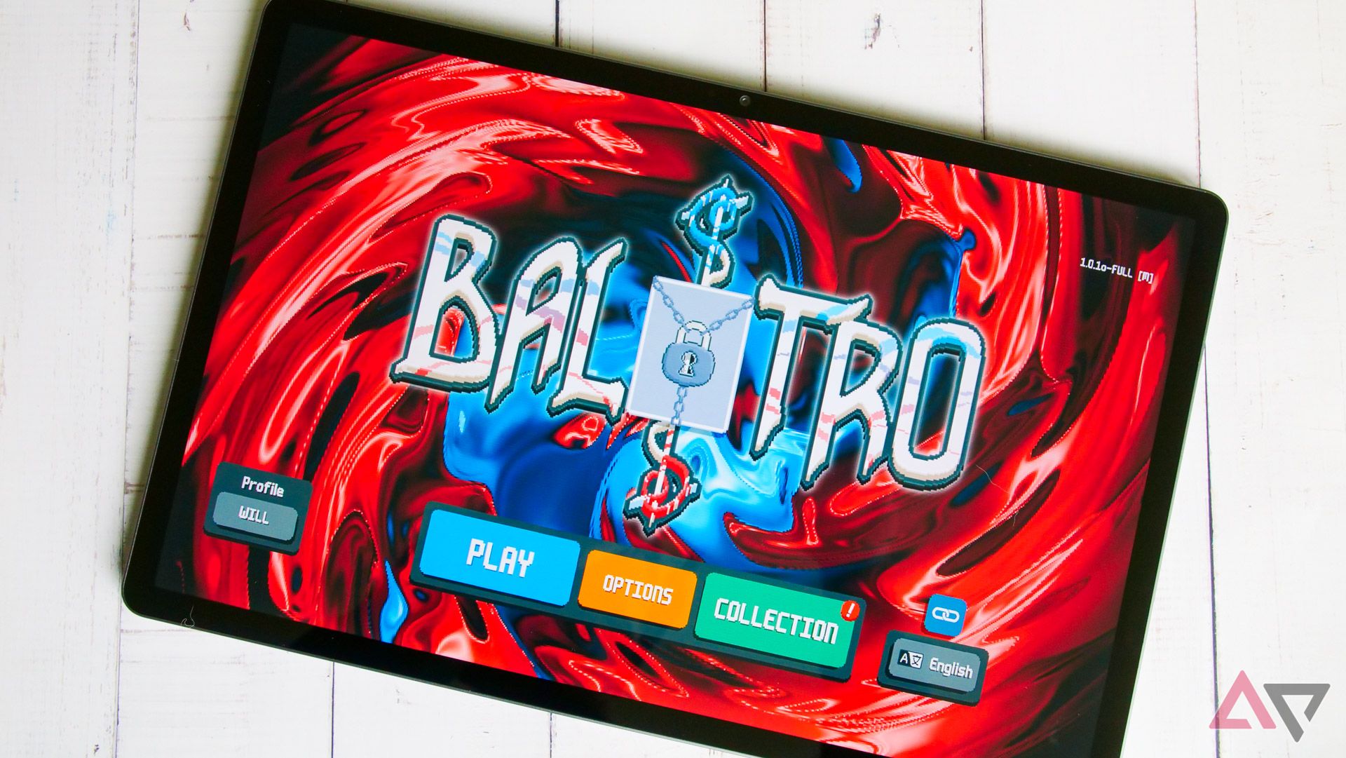 The Lenovo Idea Tab Pro with Balatro showing on its display.