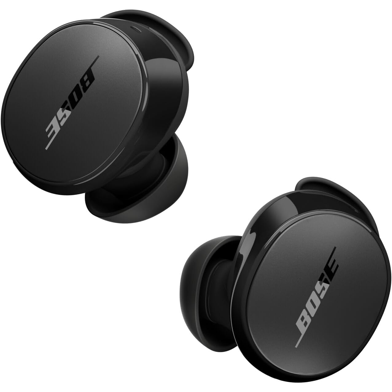 Product render of Bose QuietComfort Earbuds (2024) in black against a white background
