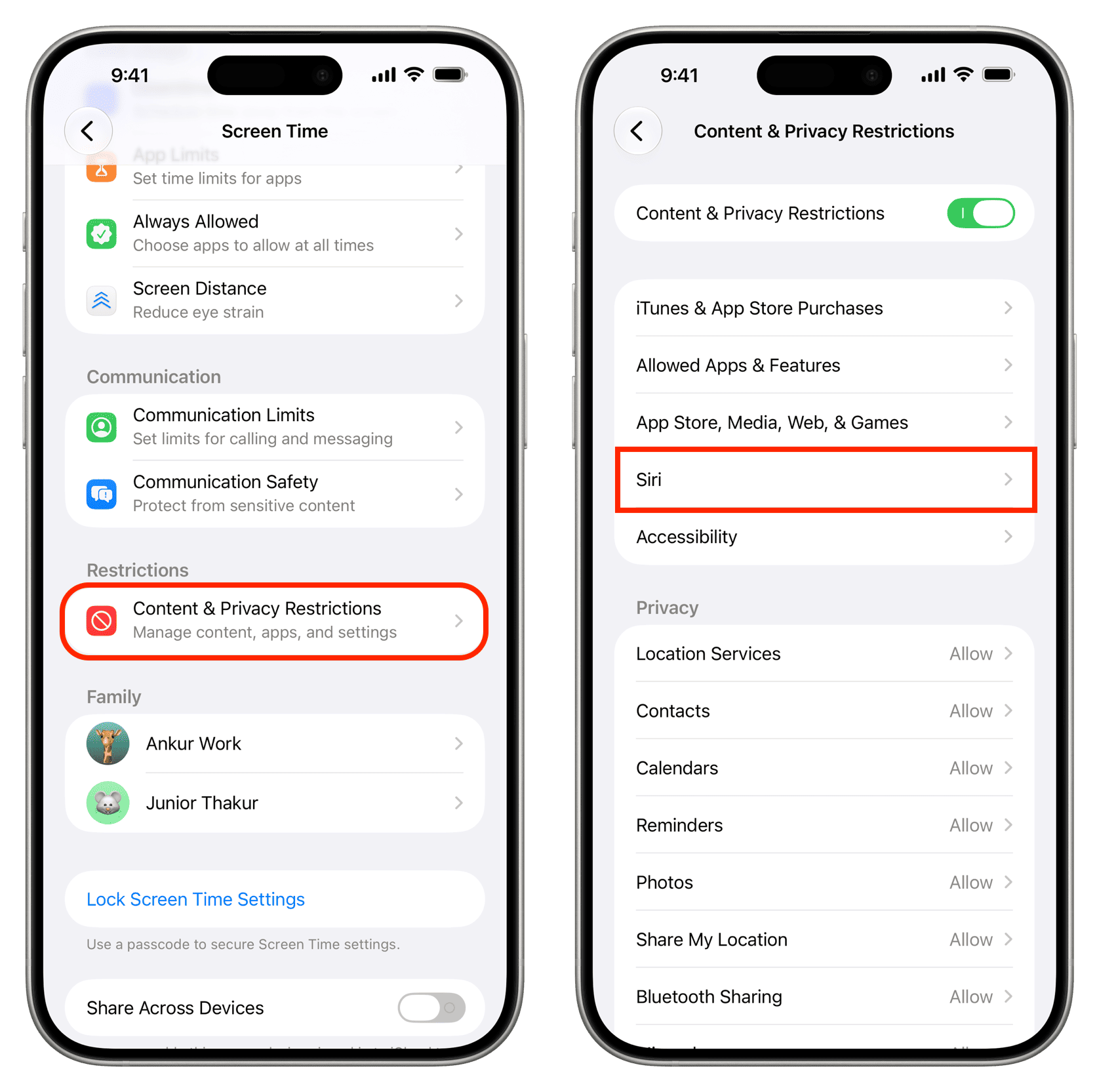 Siri settings in iOS 27 Screen Time restrictions
