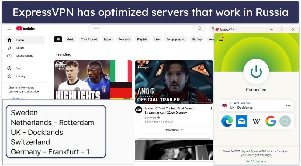 🥇1. ExpressVPN — Best VPN for Watching YouTube in Russia in 2026
