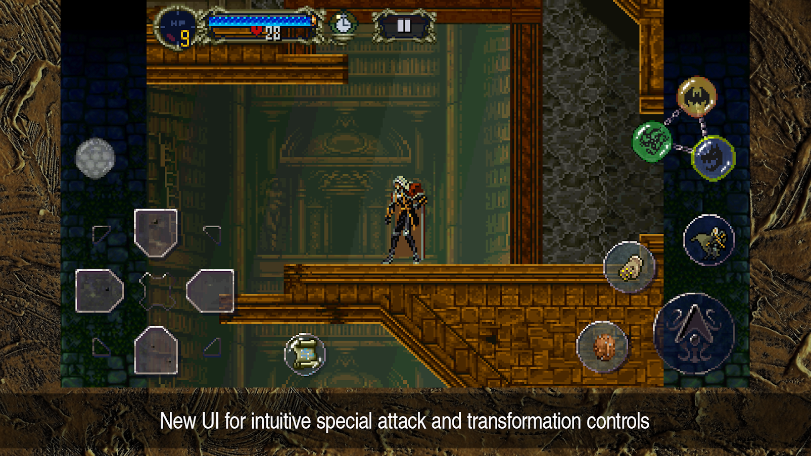 castlevania on android with touch control display while showing button layout on Android