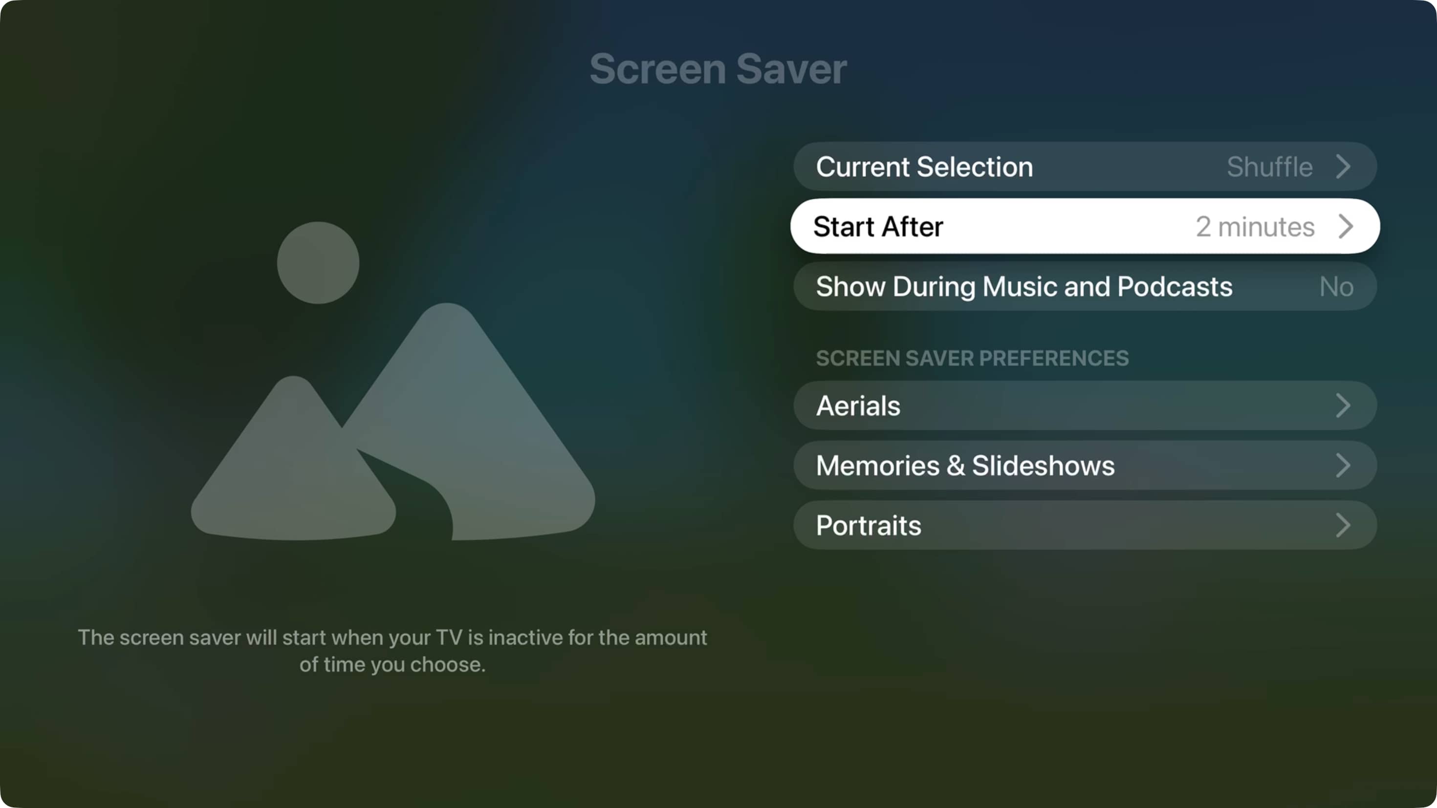 Screen Saver settings on Apple TV