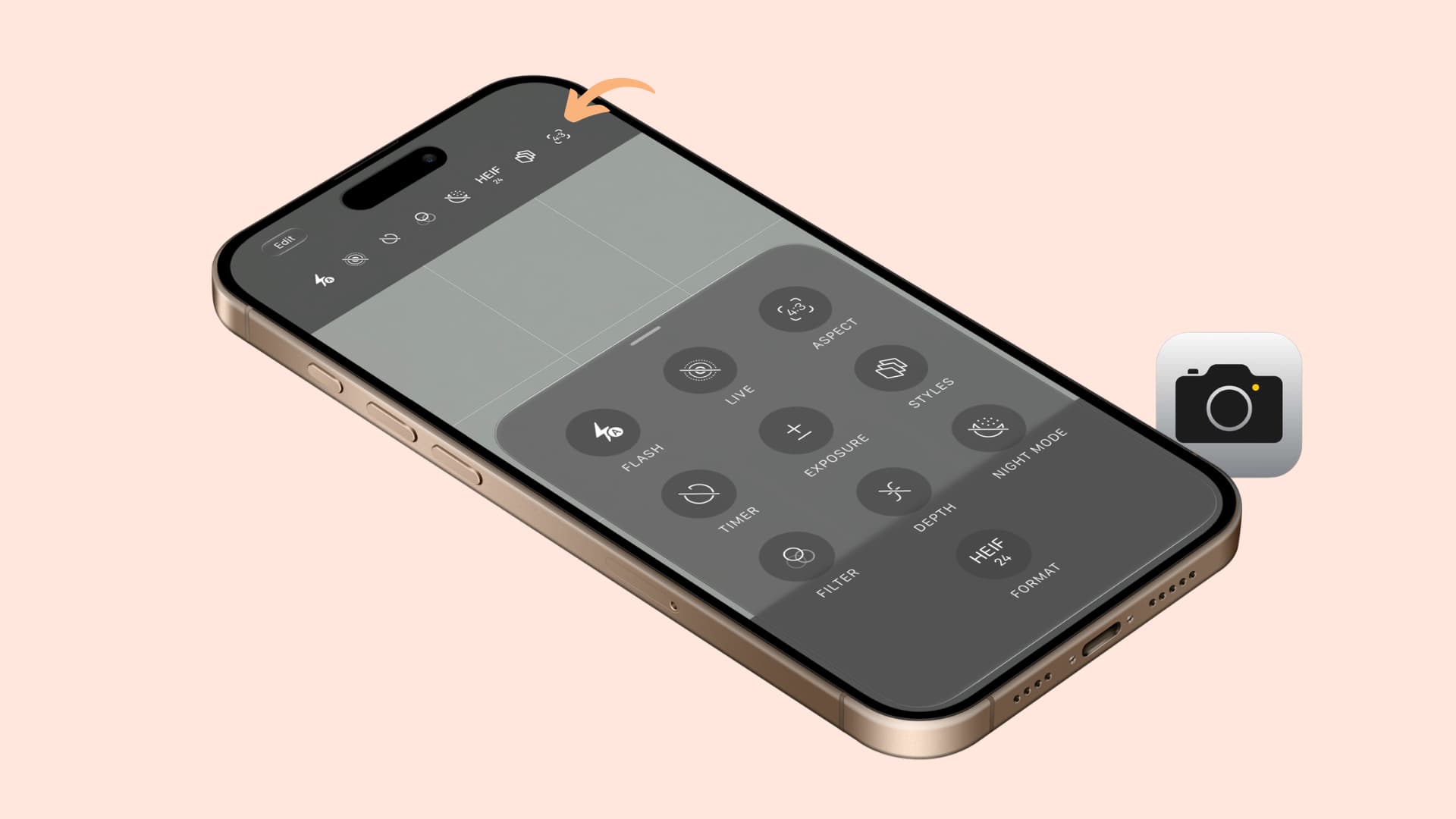 iPhone Camera controls top row customized in iOS 27