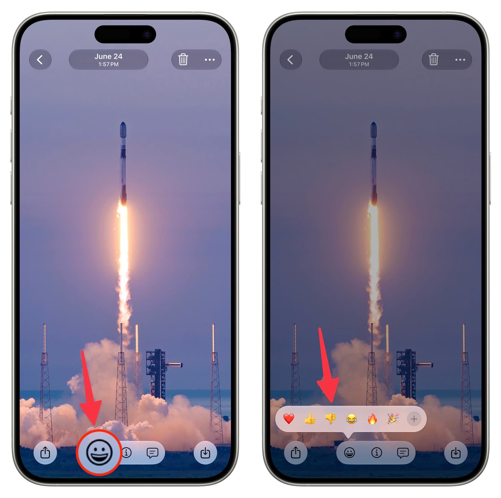 Reacting to a photo in iCloud shared album with emoji on iPhone