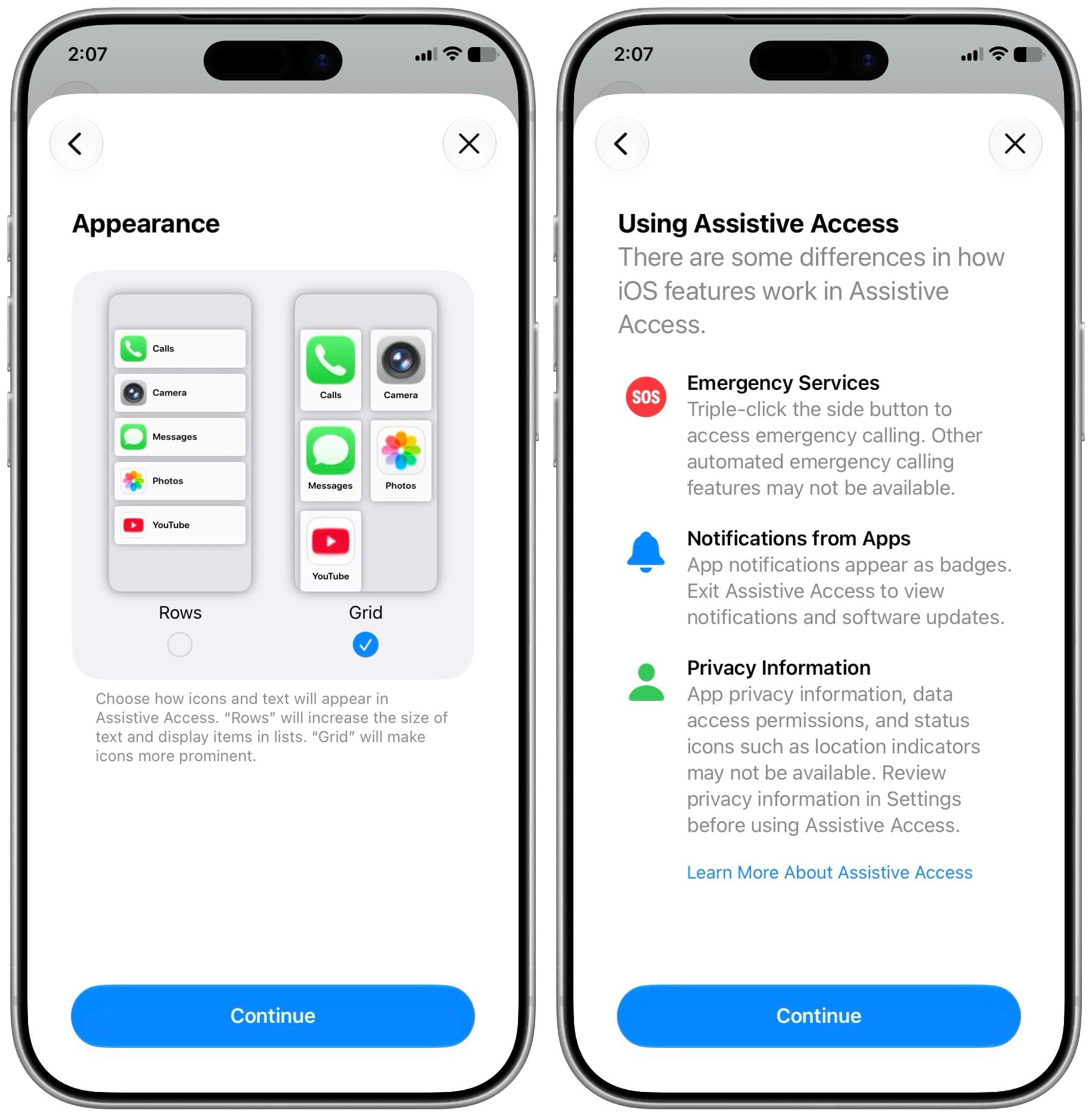 Assistive Access Appearance settings on iPhone