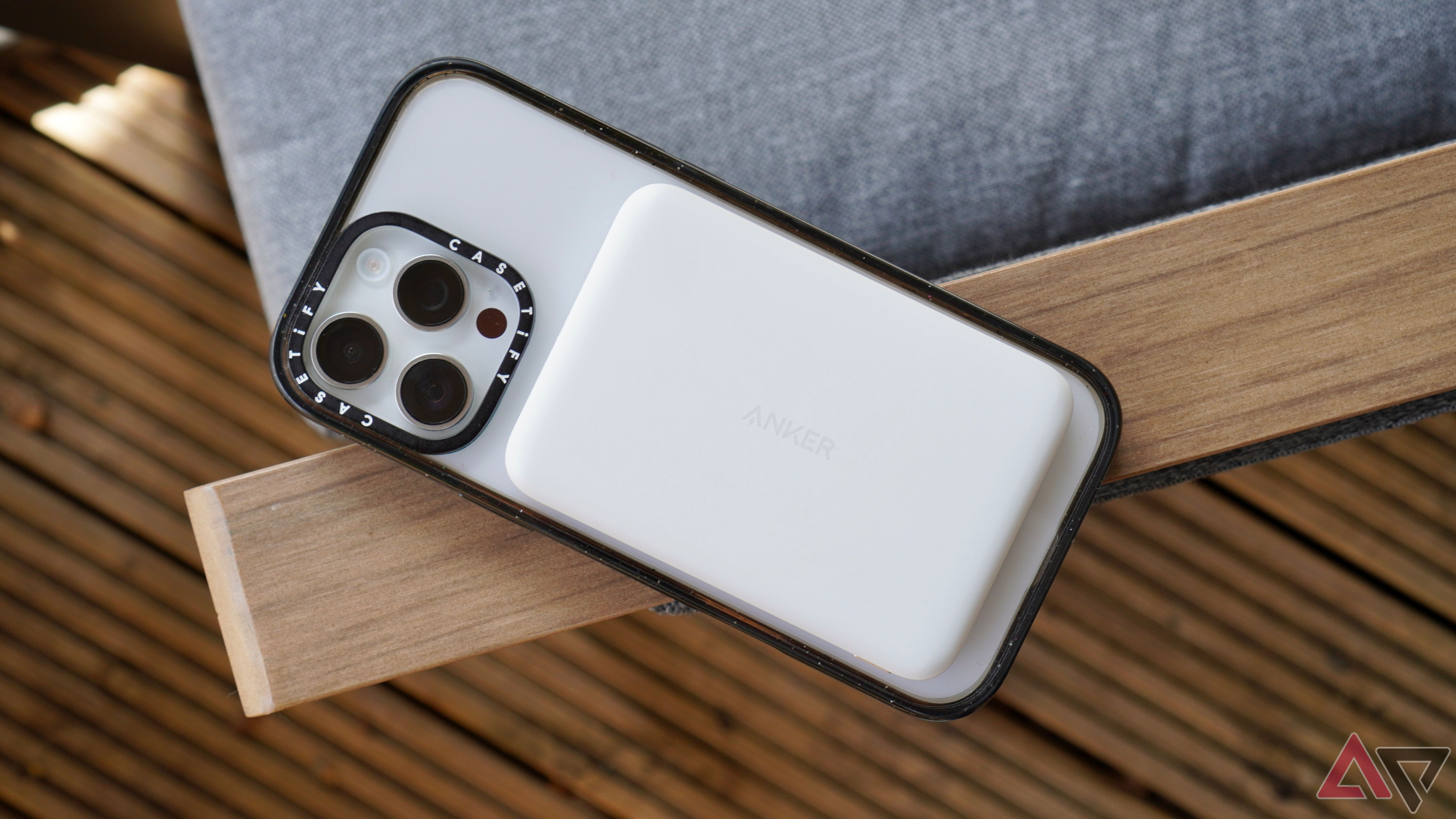 The Anker Nano Power Bank on the back of an Apple iPhone 16 Pro Max