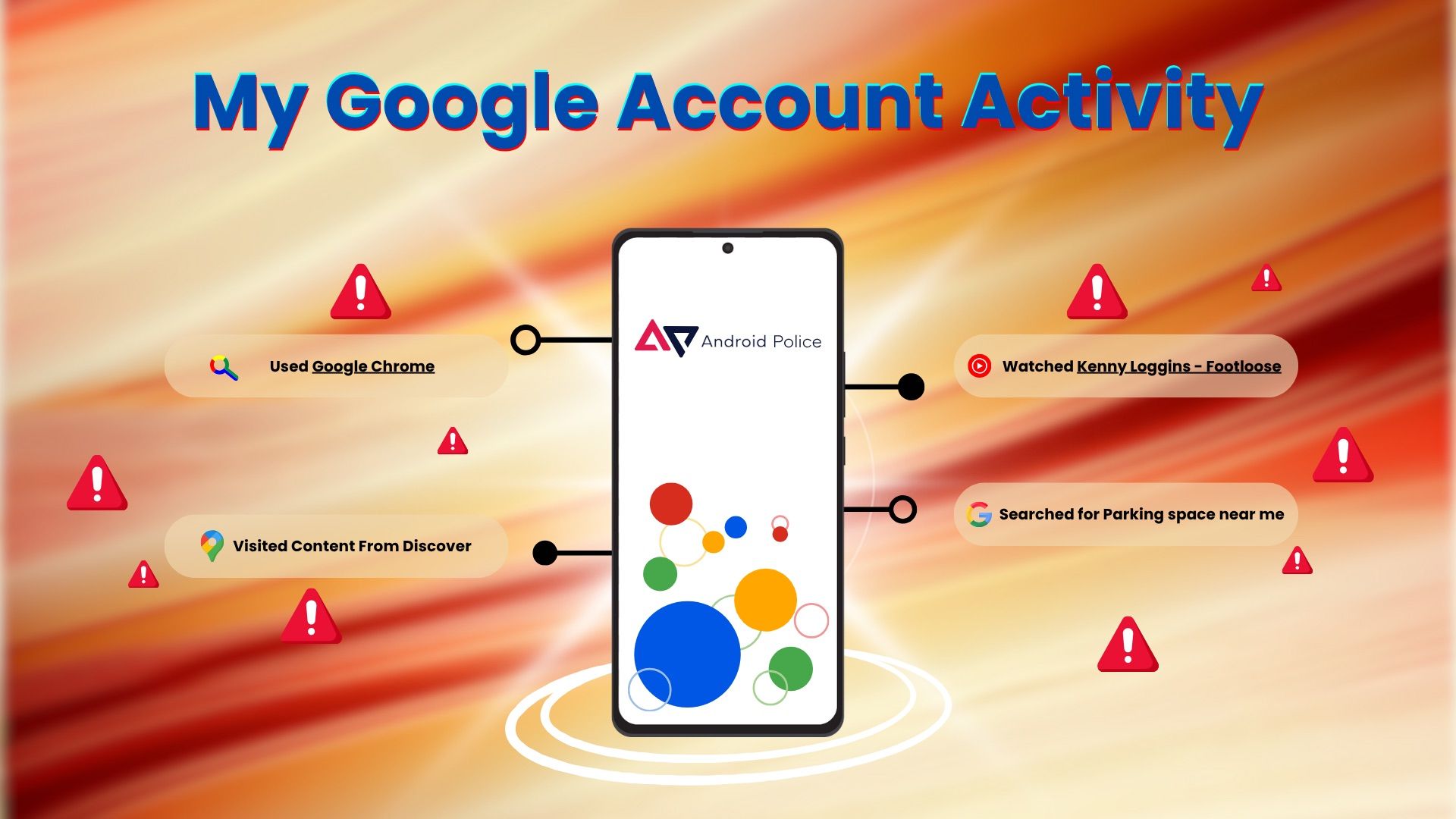 Smartphone with AP logo on display and Google activity surrounding it