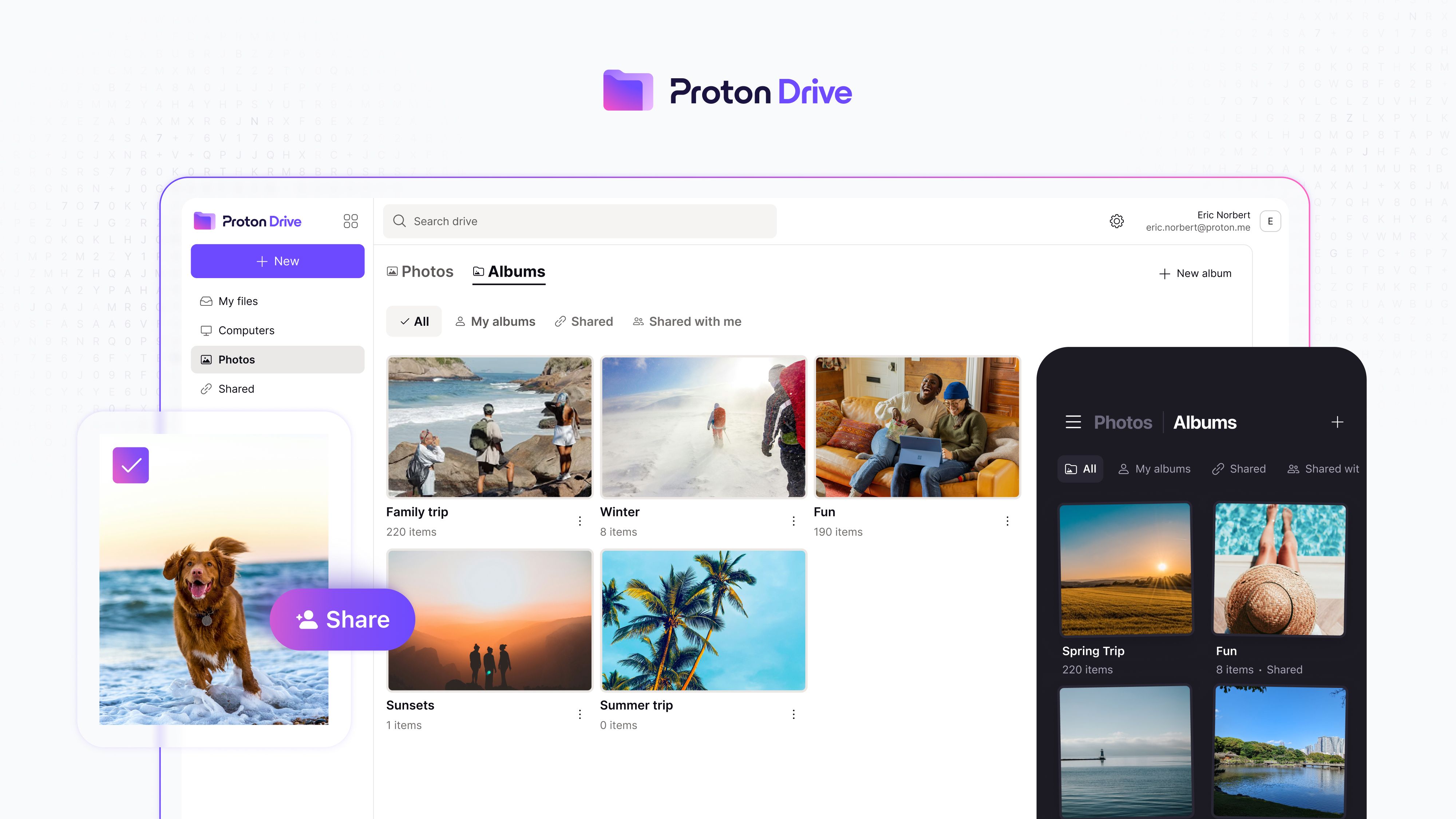 Image showing Albums in Proton Drive for mobile and desktop platforms