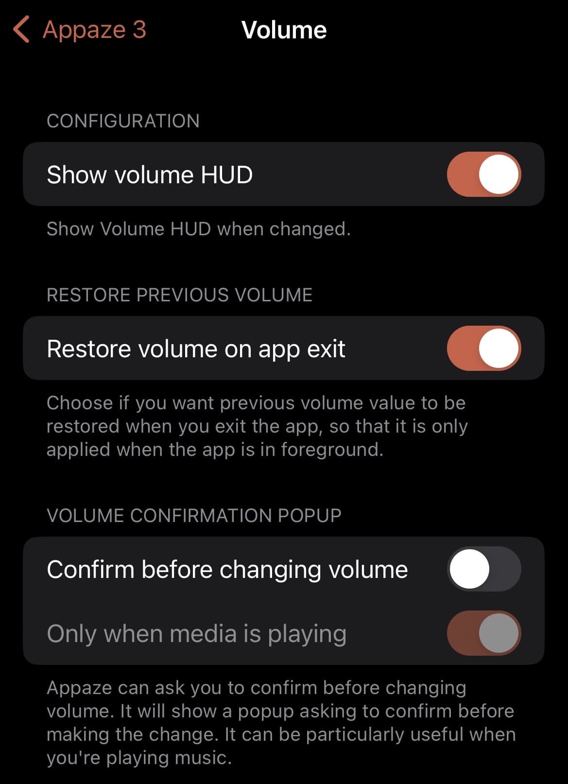 Appaze 3 Volume preference pane.
