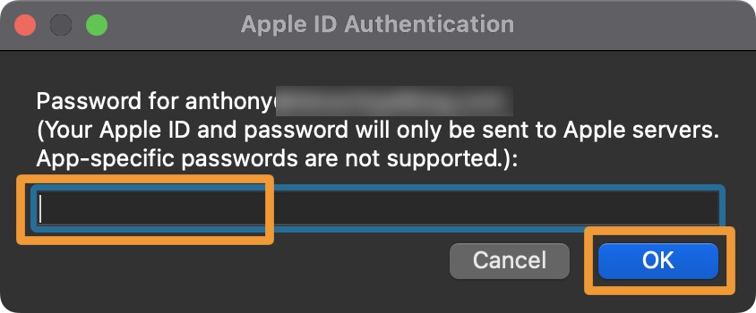 Enter Apple ID password in Sideloadly and click OK.