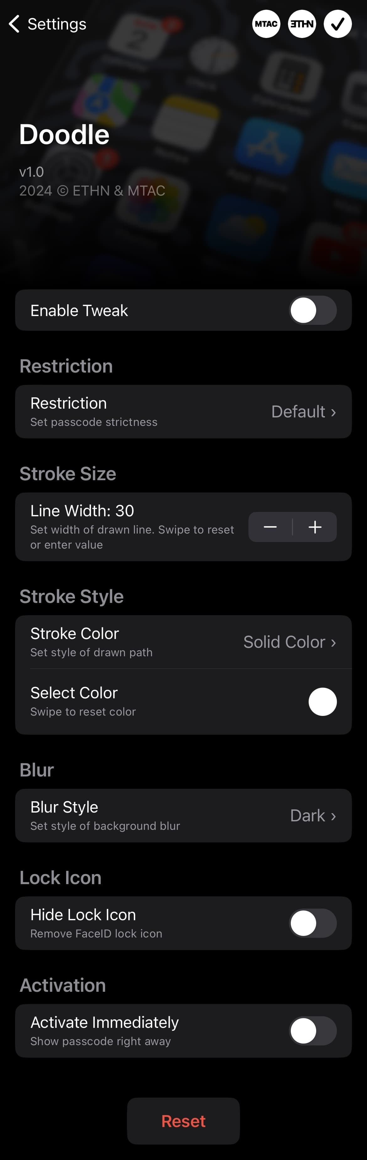 Doodle jailbreak tweak options to configure.