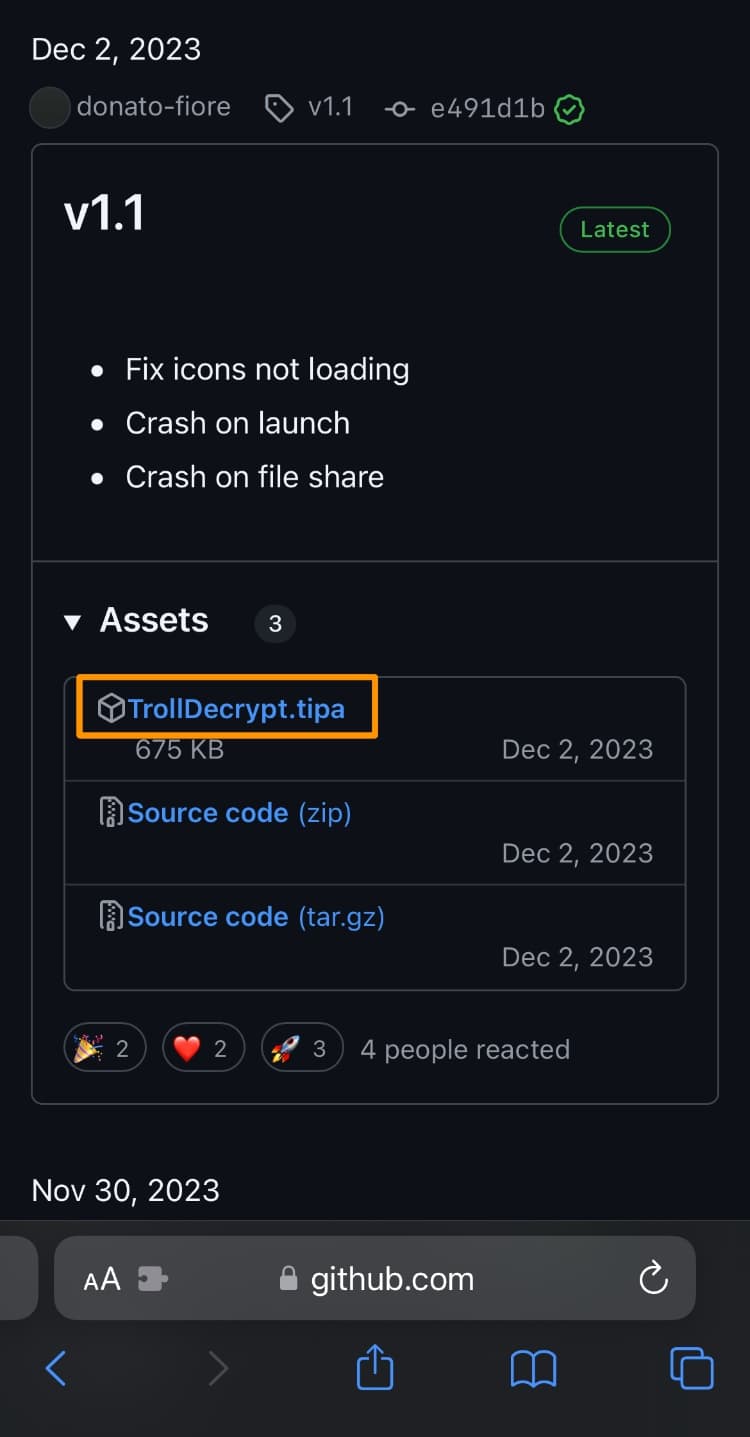 Download .tipa file for TrollStore Lite.