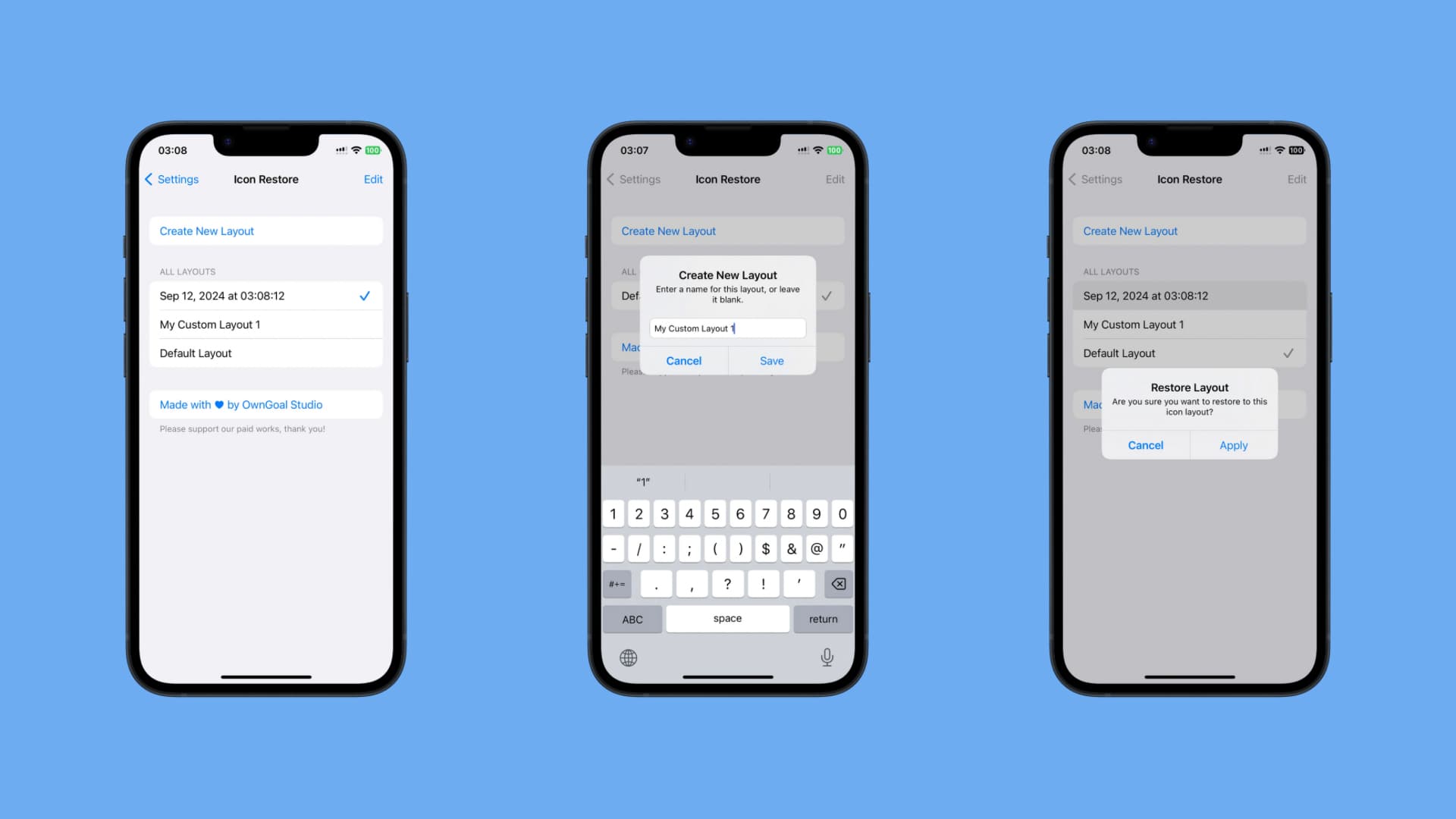 Icon Restore Home Screen layout.