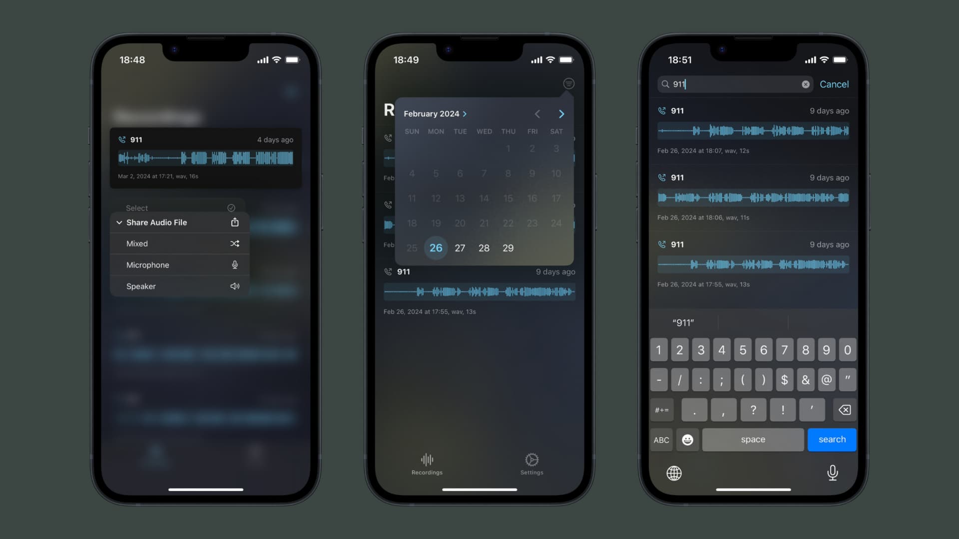 TrollRecorder various UI screenshots.