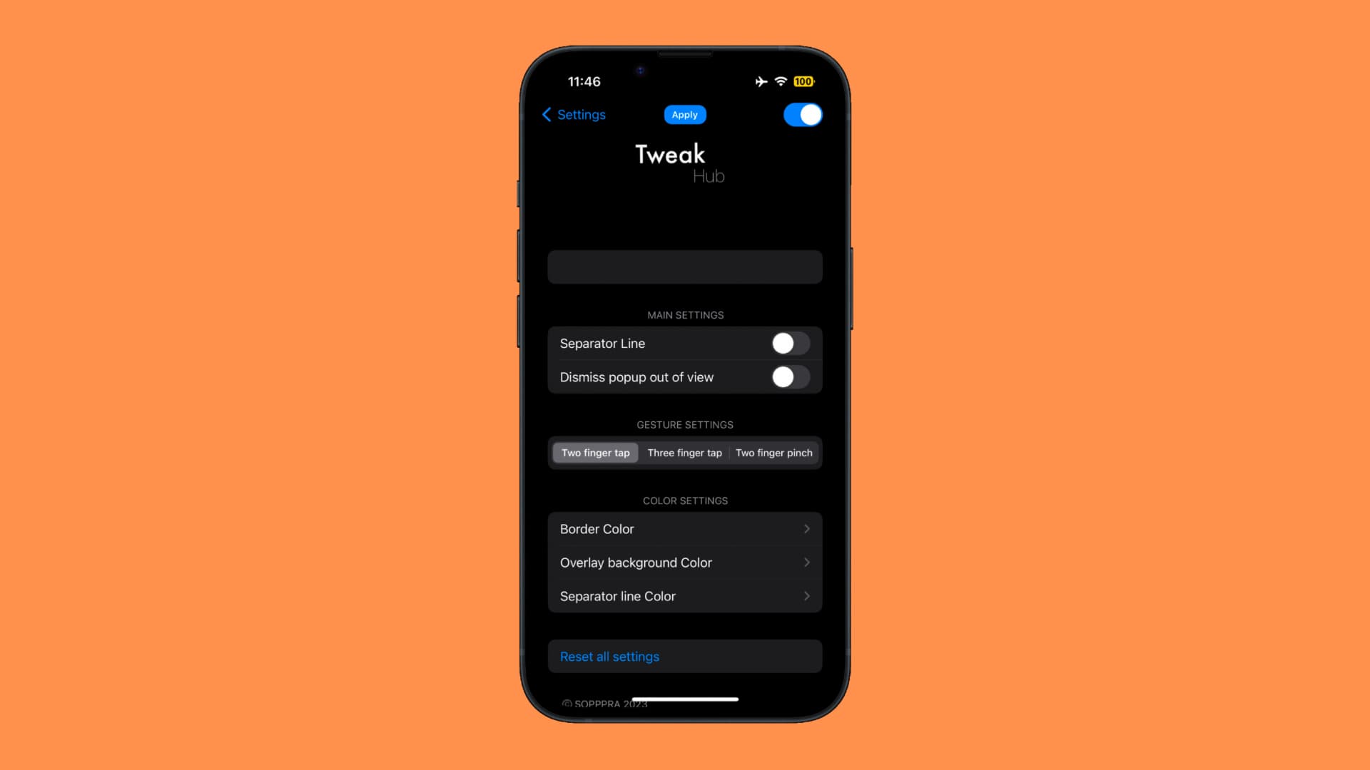 TweakHub preference pane.