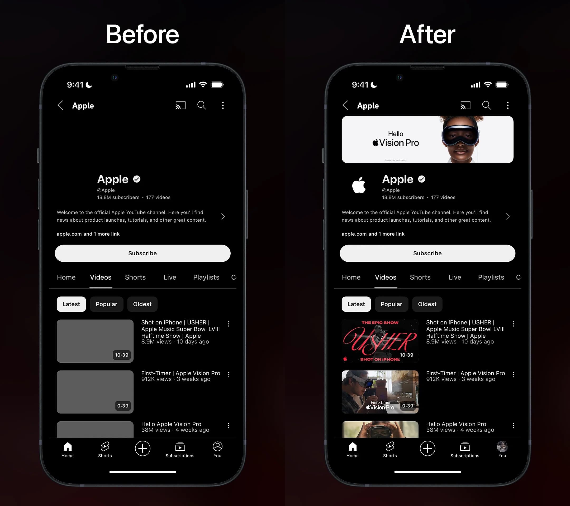 YouTube fix before and after banner.