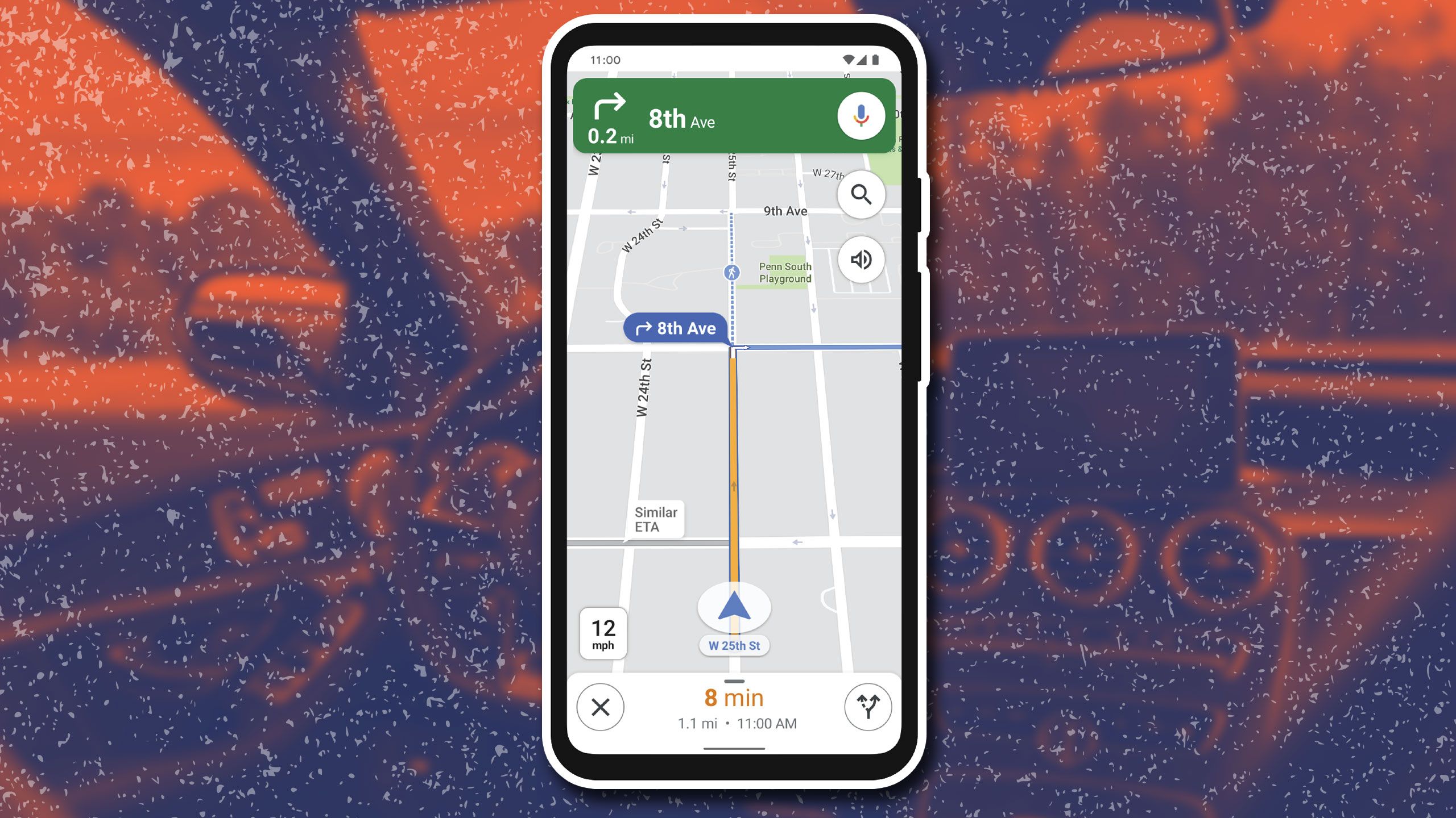 Google Maps on a phone screen showing the navigation feature