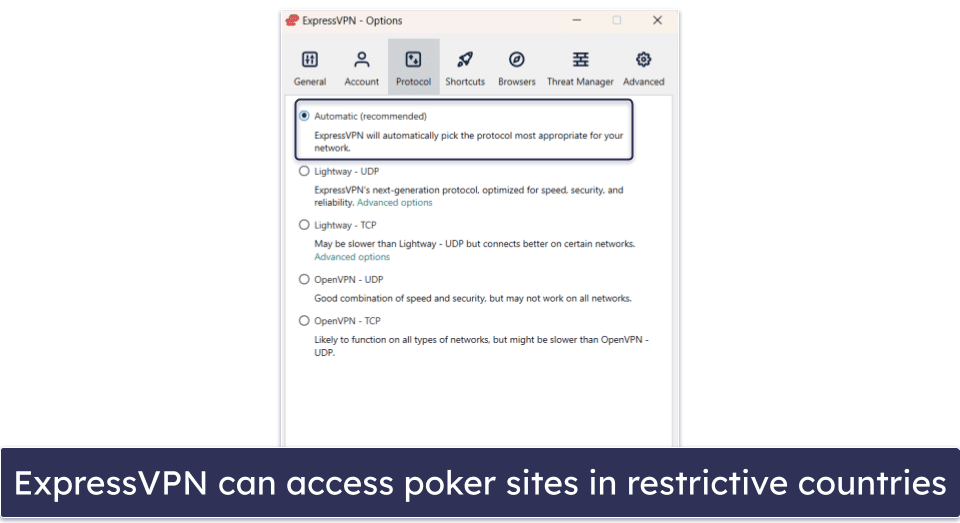 🥇1. ExpressVPN — Best Overall VPN for Online Poker in 2025