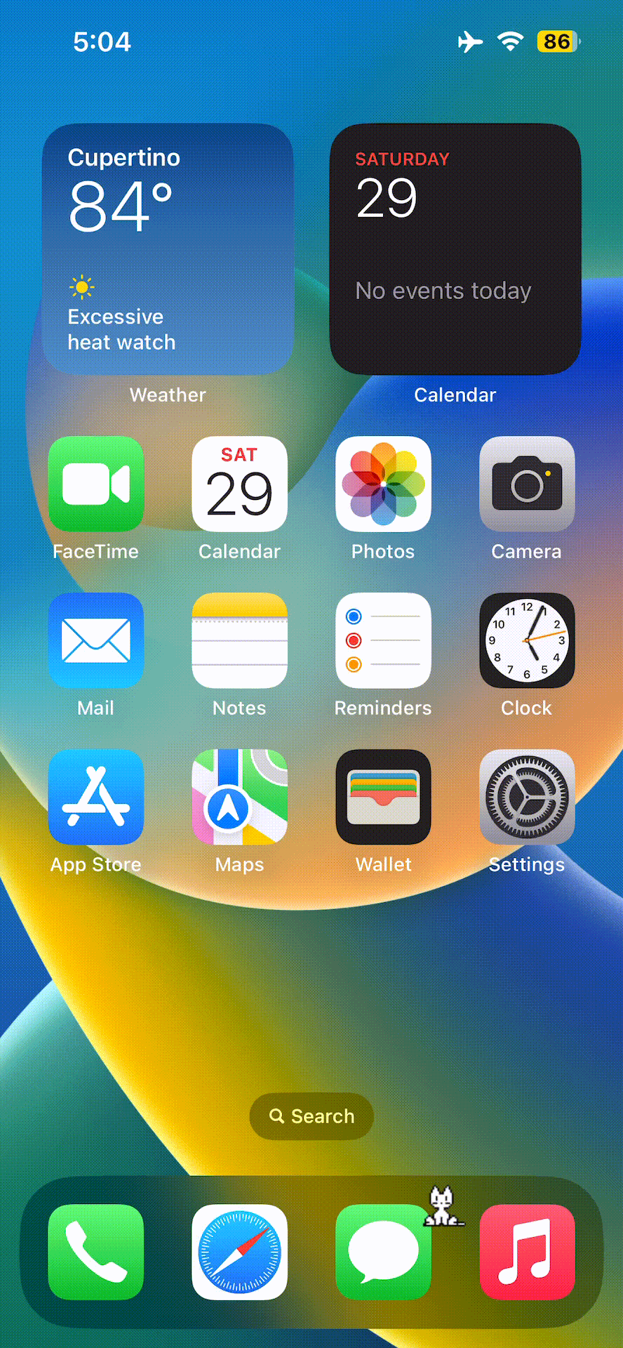 Animated GIF example of Oneko jailbreak tweak.