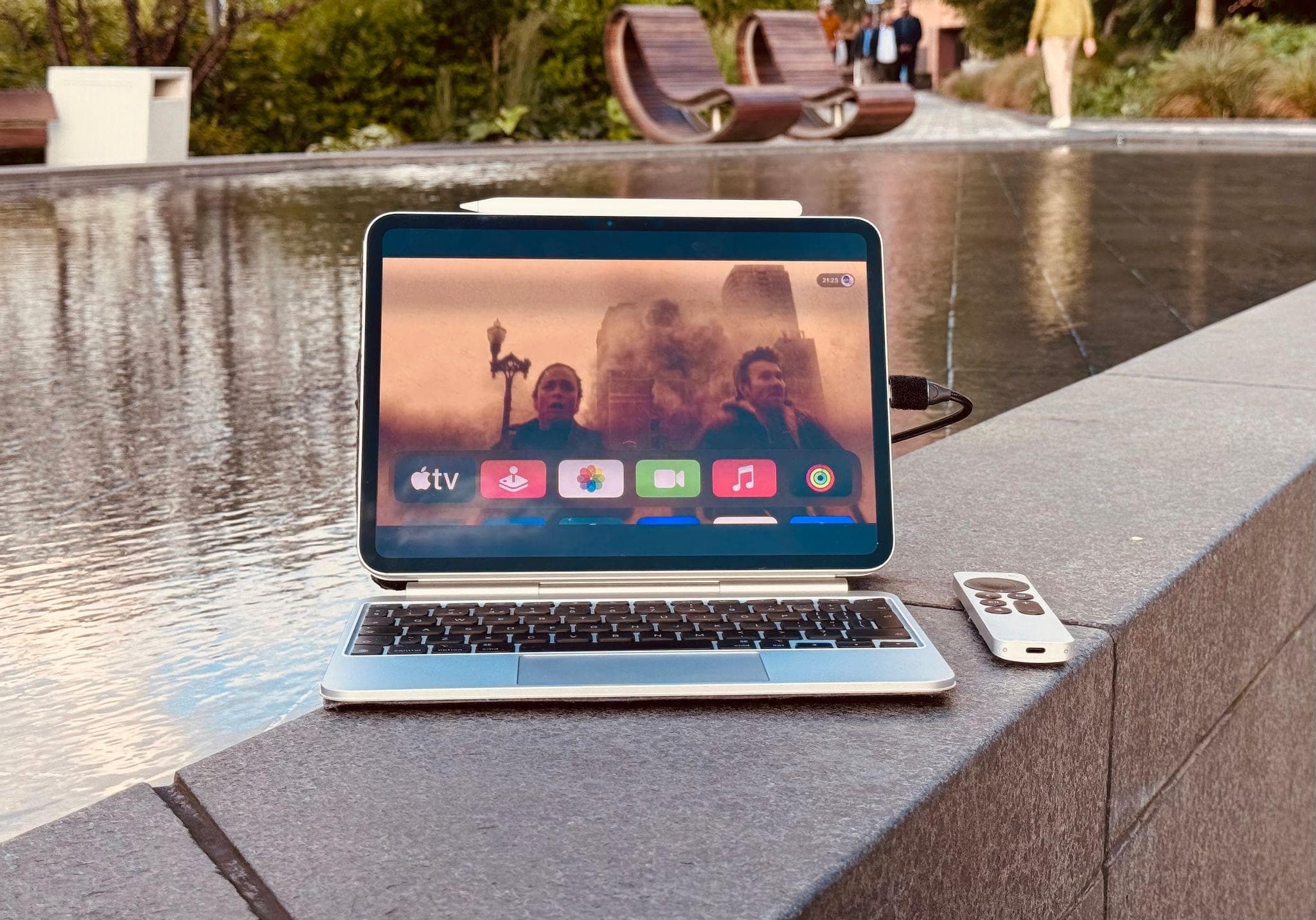 Sigmund Judge's iPad Pro displaying a picture from an Apple TV.