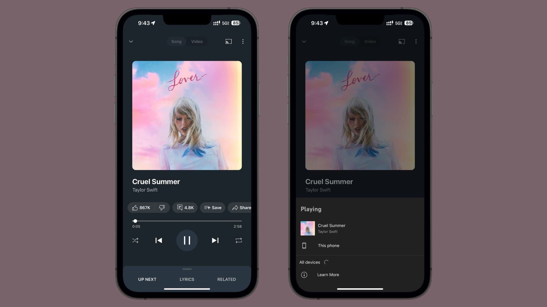 YouTube Music app’s Cast button.