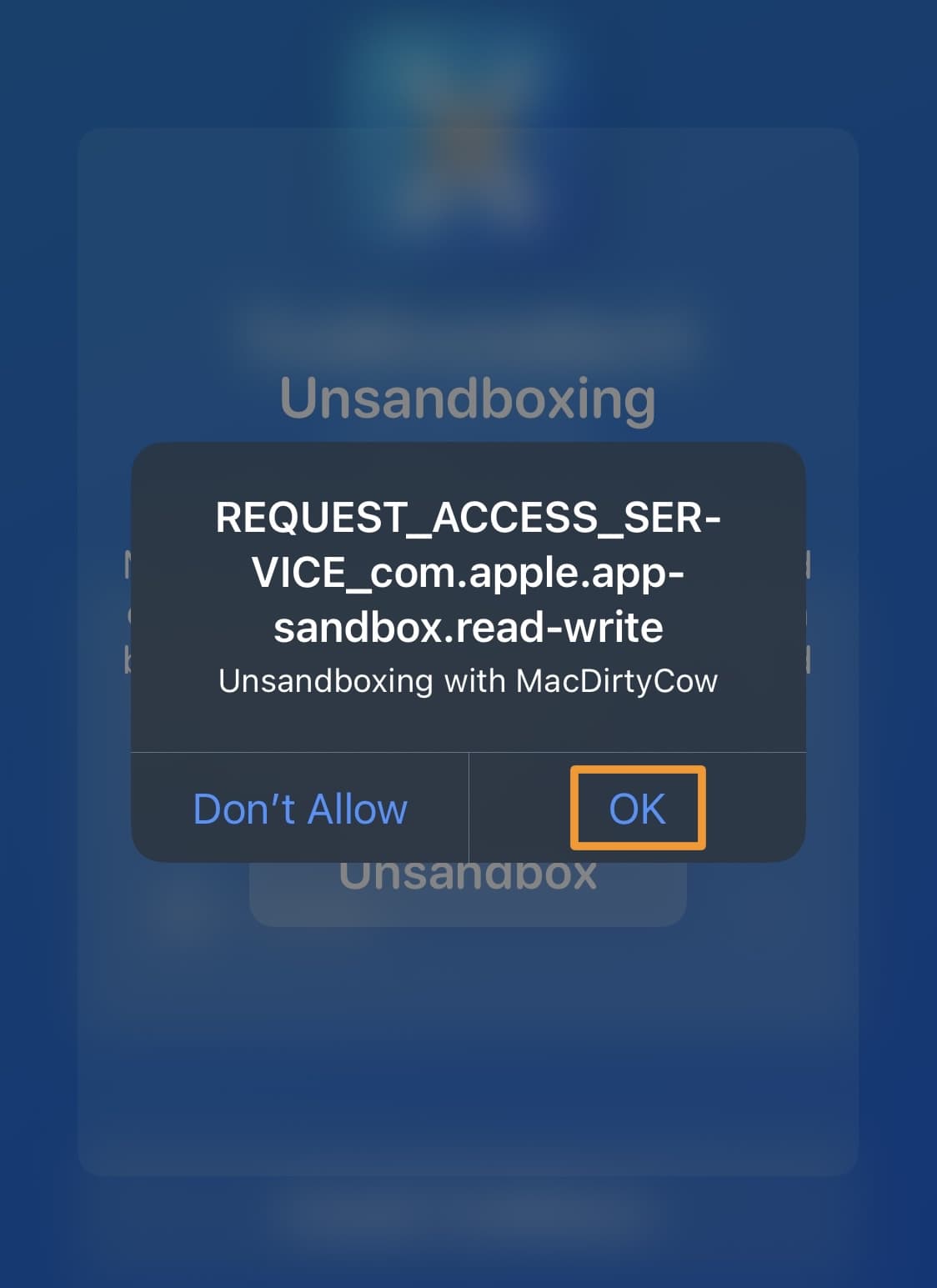 Tap OK button in unsandboxing prompt.