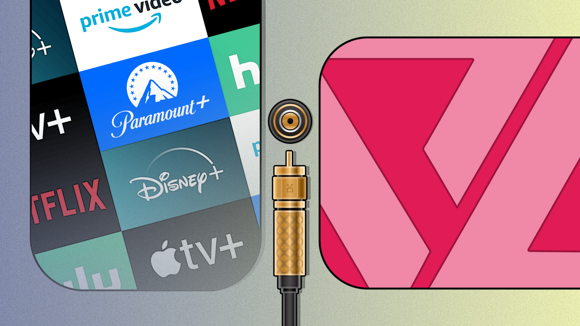 A coaxial cable with some streaming services beside it