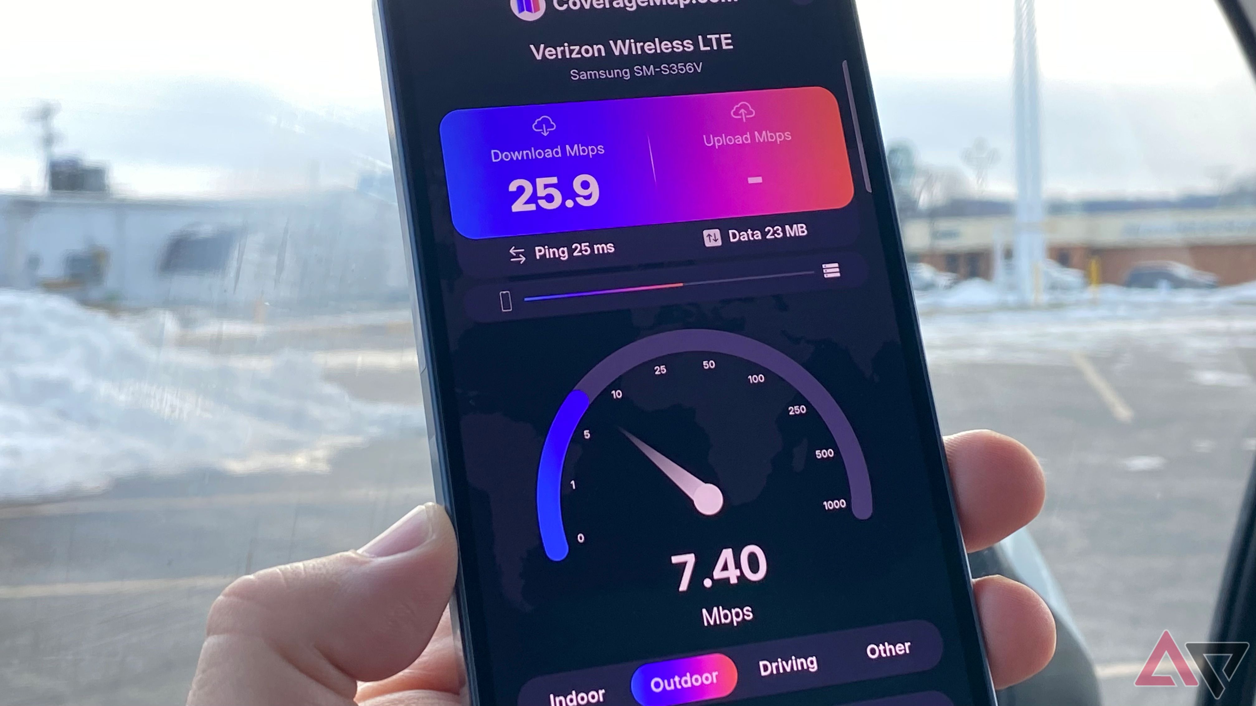 Total Wireless speed test in town, 25.9Mbps down and 7.40Mbps up