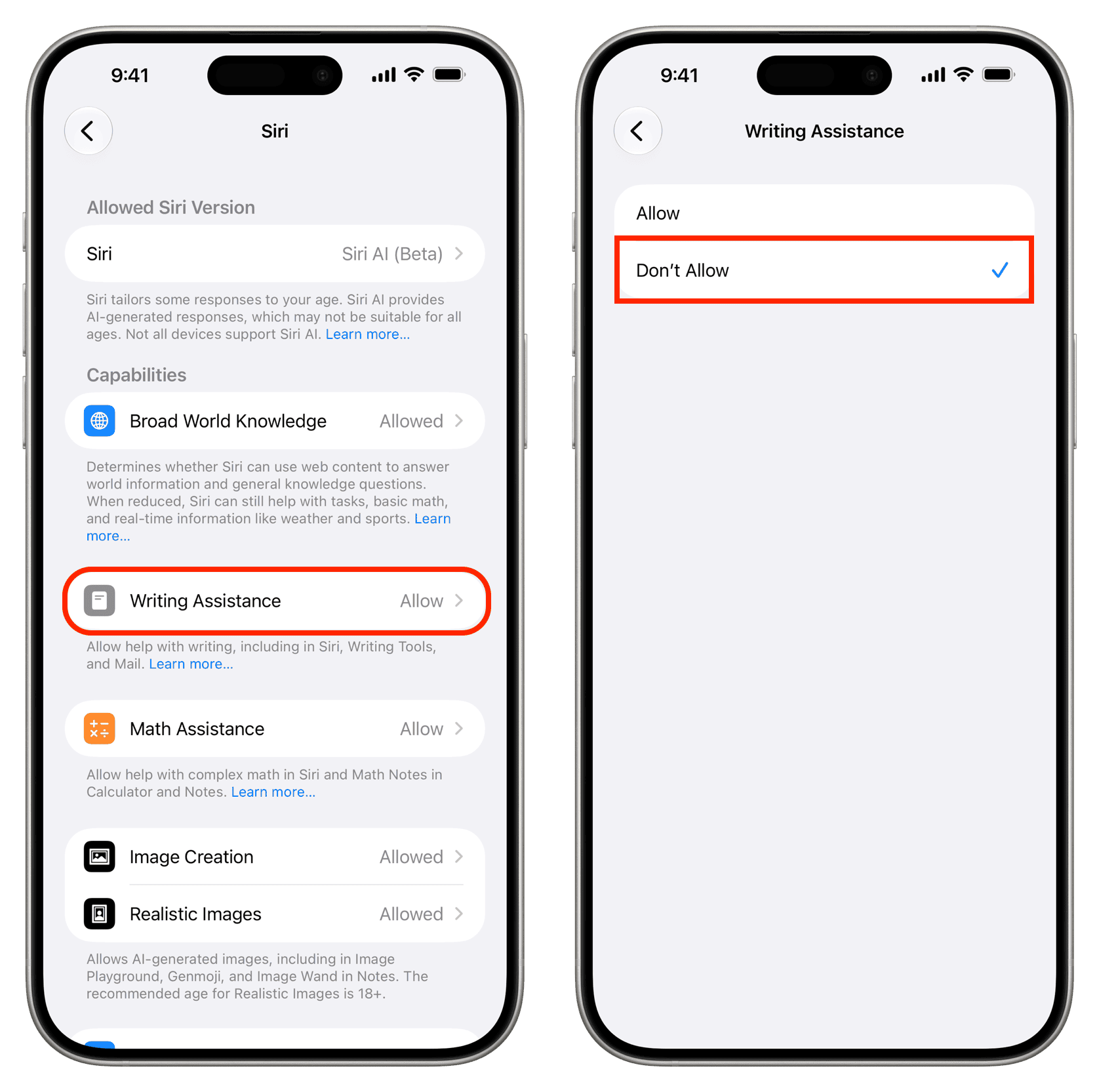 Blocking Siri Writing Assistance in iOS 27