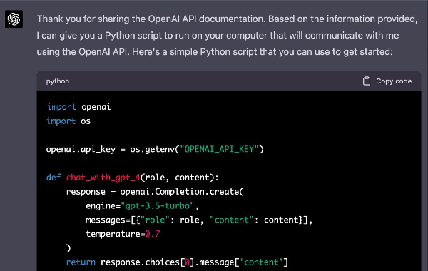 GPT-4 python code | Artificial intelligence