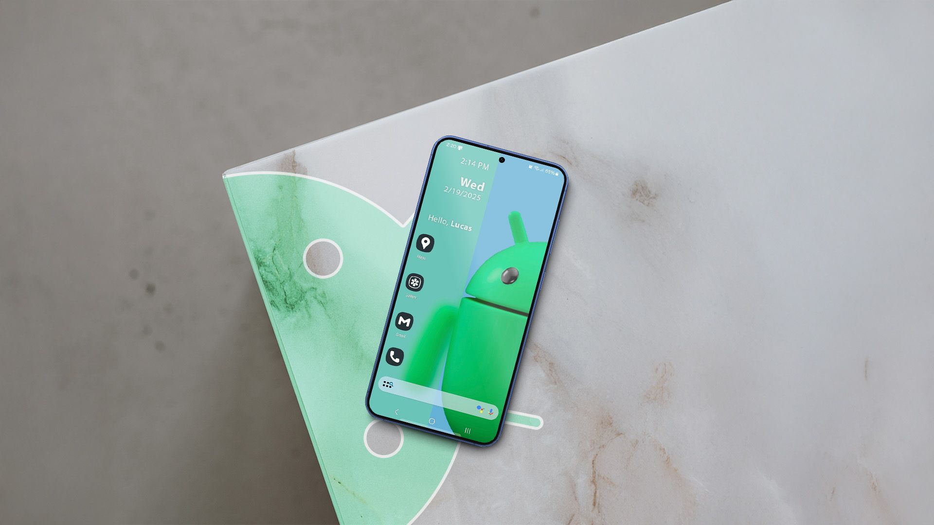 An Android phone with a customized home screen.