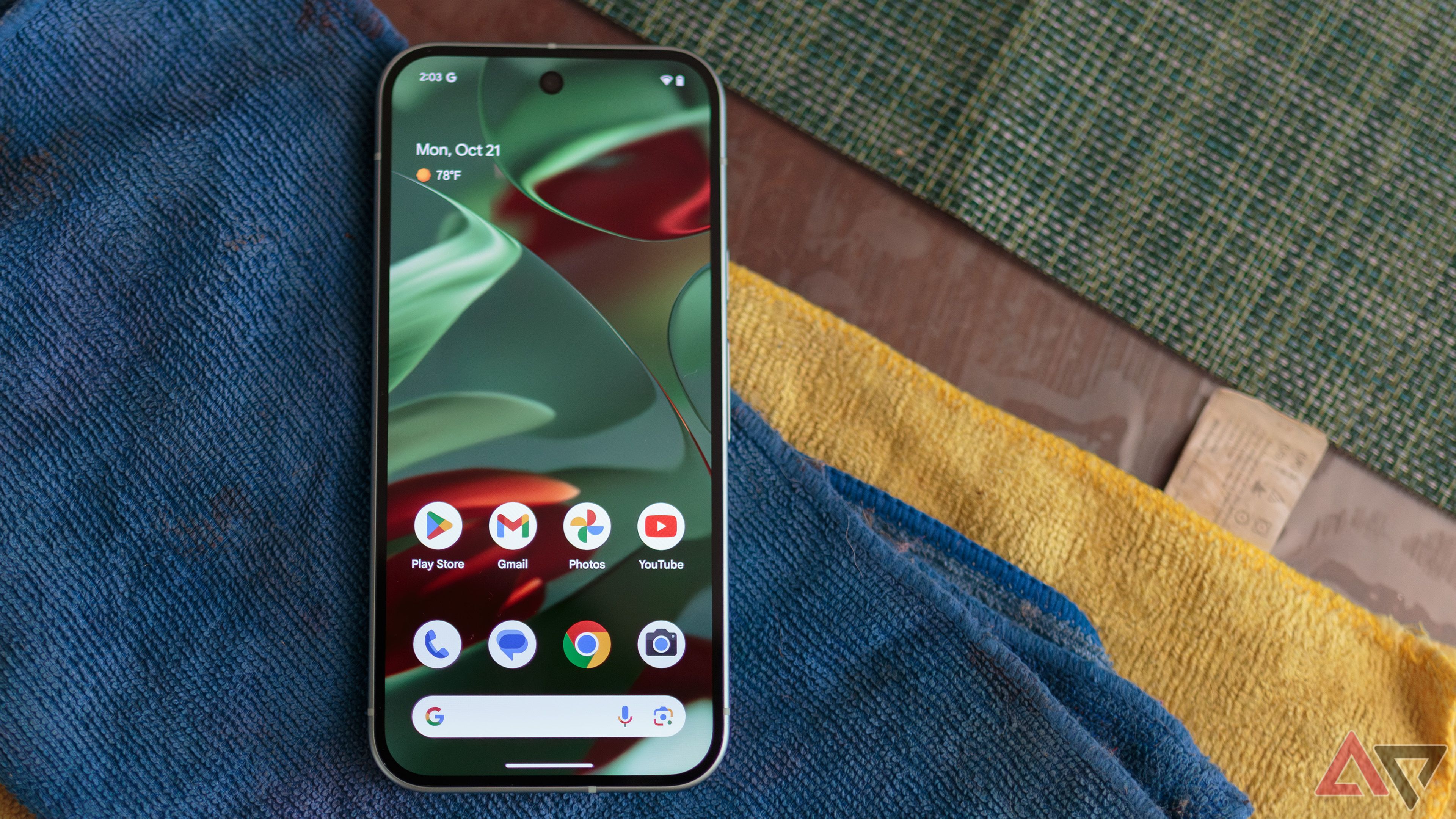 The Google Pixel 9 with the phone app on the screen