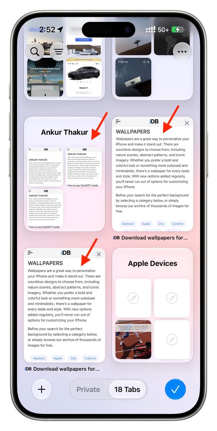 Tabs not grouped by website name in Safari