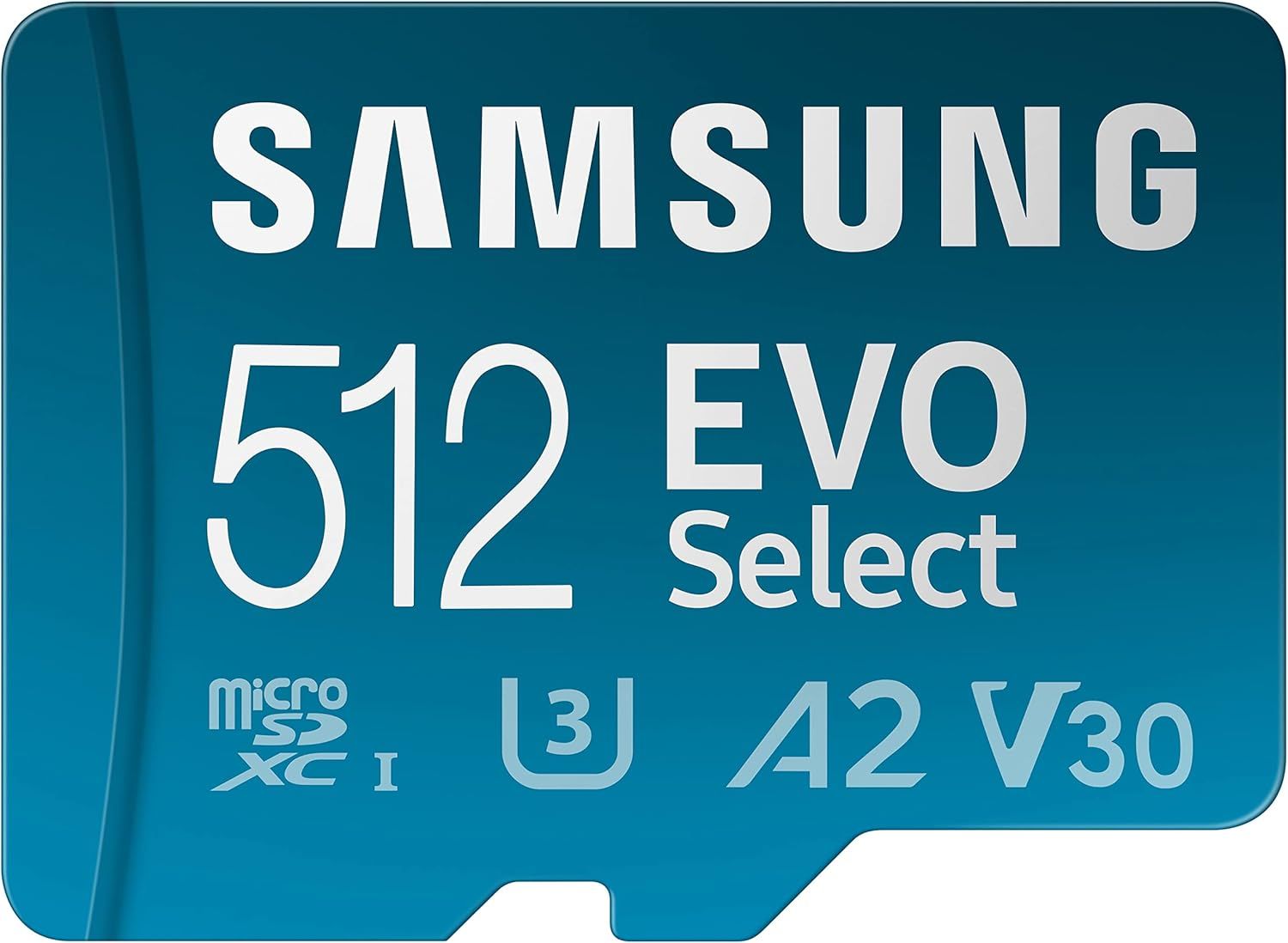 samsung evo select 512gb microsd card on white background