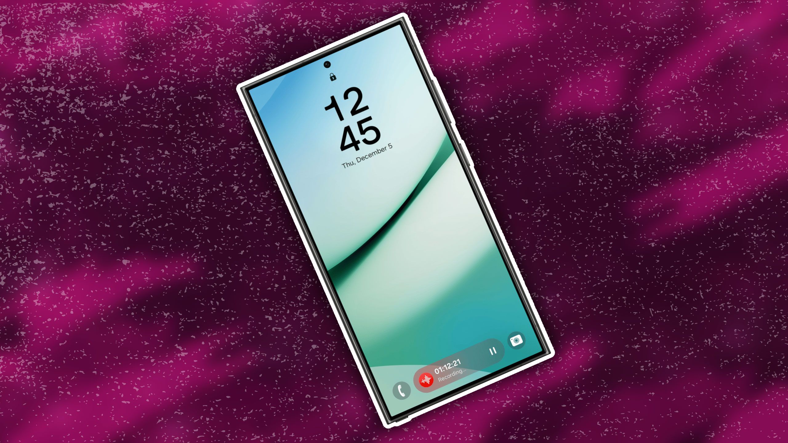 samsung phone resting on purple background