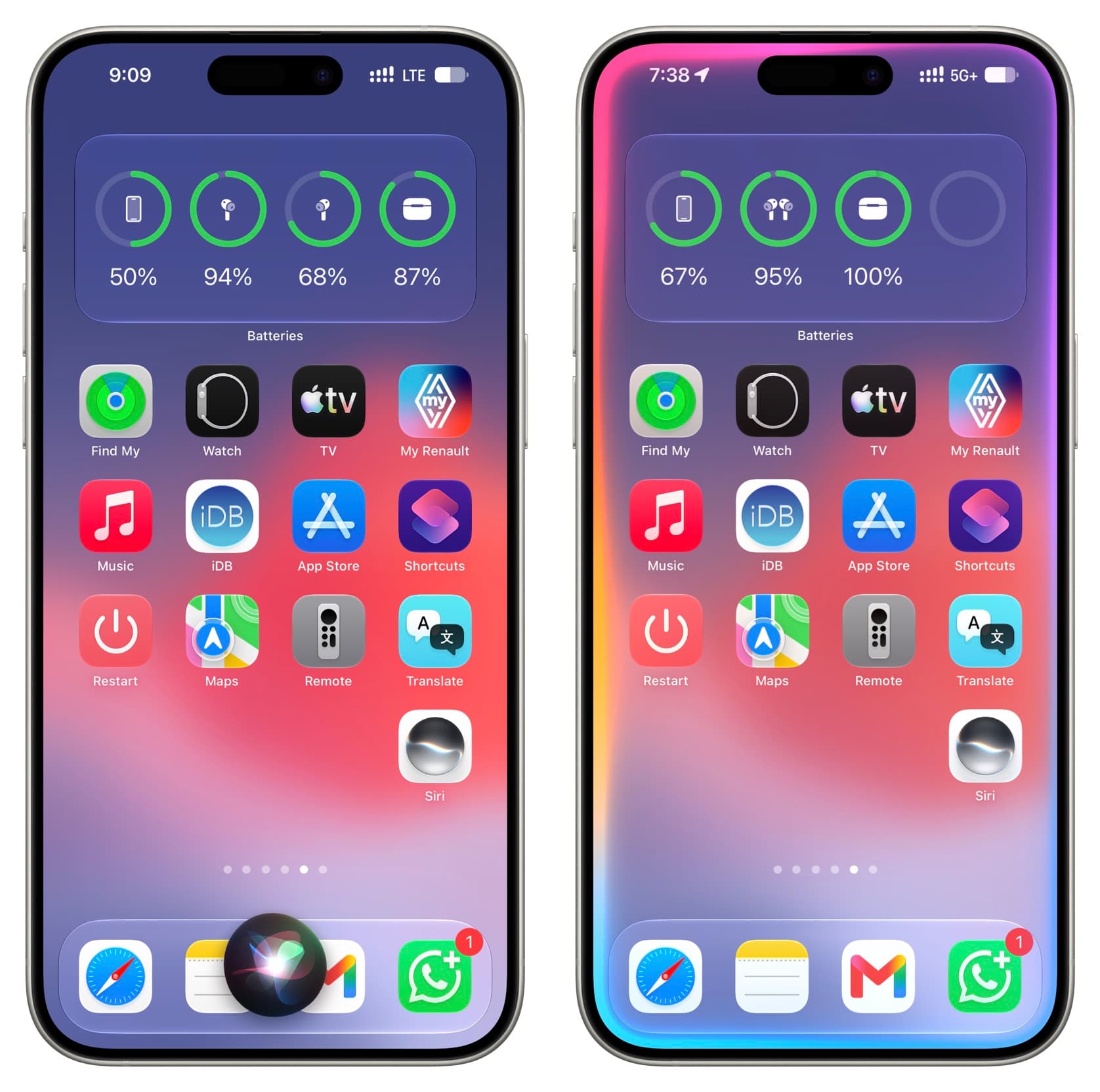 Old Siri and Classic Siri with edge animation in iOS 27