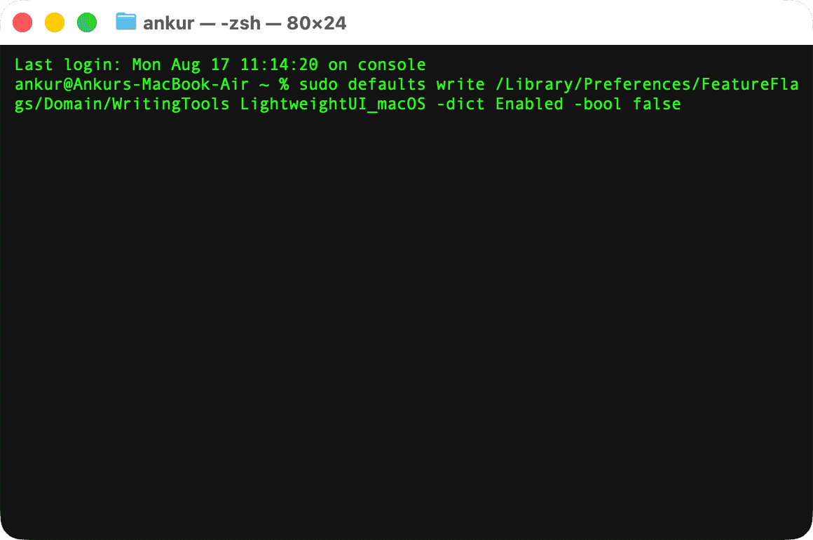Terminal command to hide secret Siri popover in macOS 27