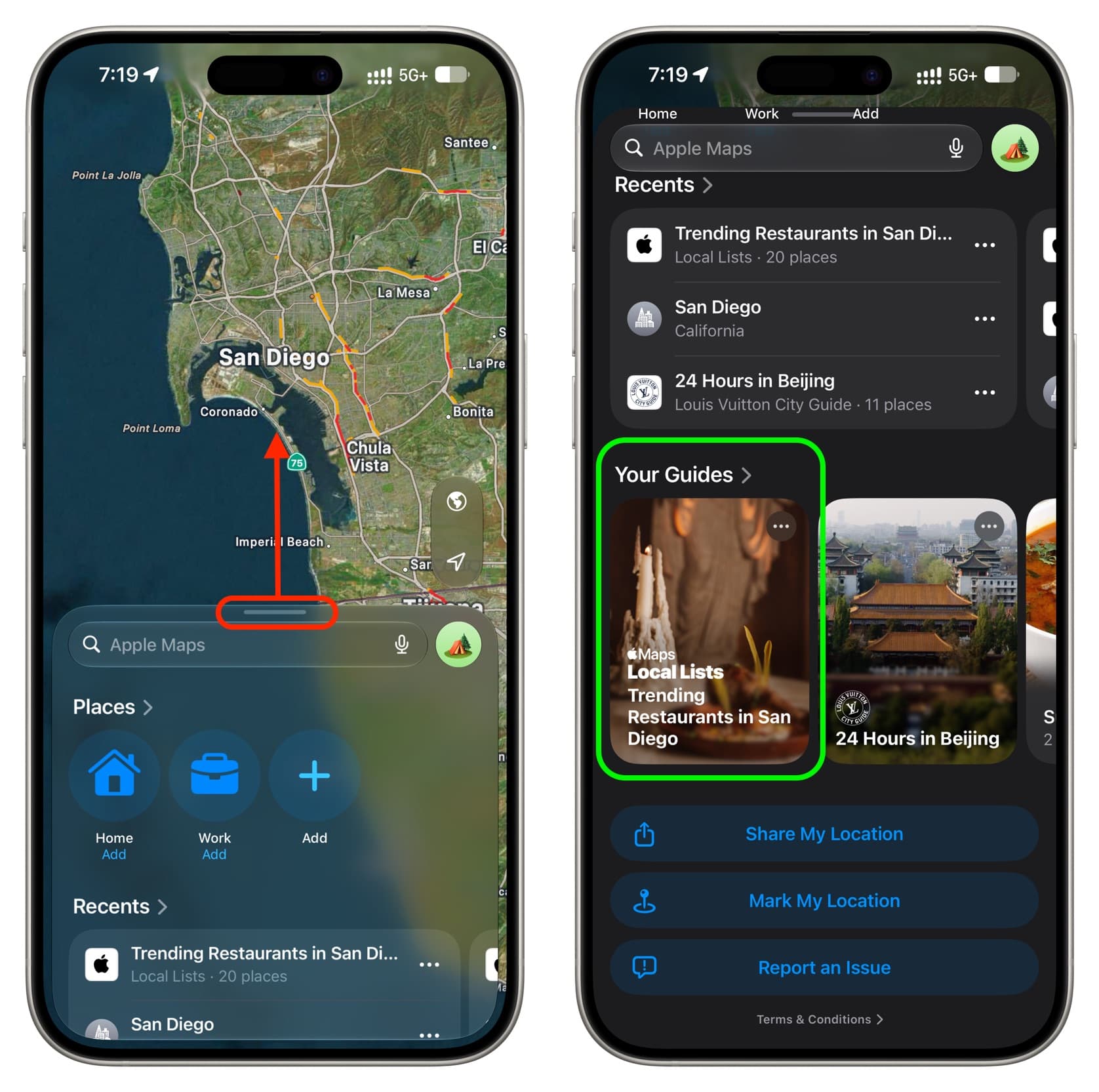 Saved Local List under Your Guides in iPhone Maps app