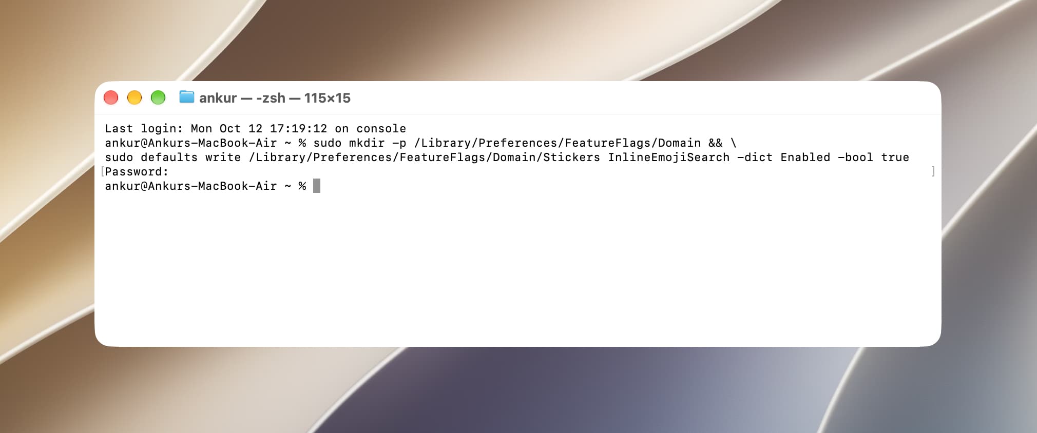 Terminal command to insert emoji by typing colon and emoji name