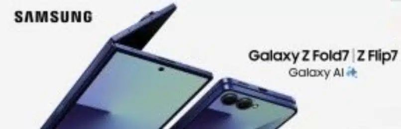 A screenshot of Samsung's promotional banner for the Galaxy Z Fold 7 and the Z Flip 7.