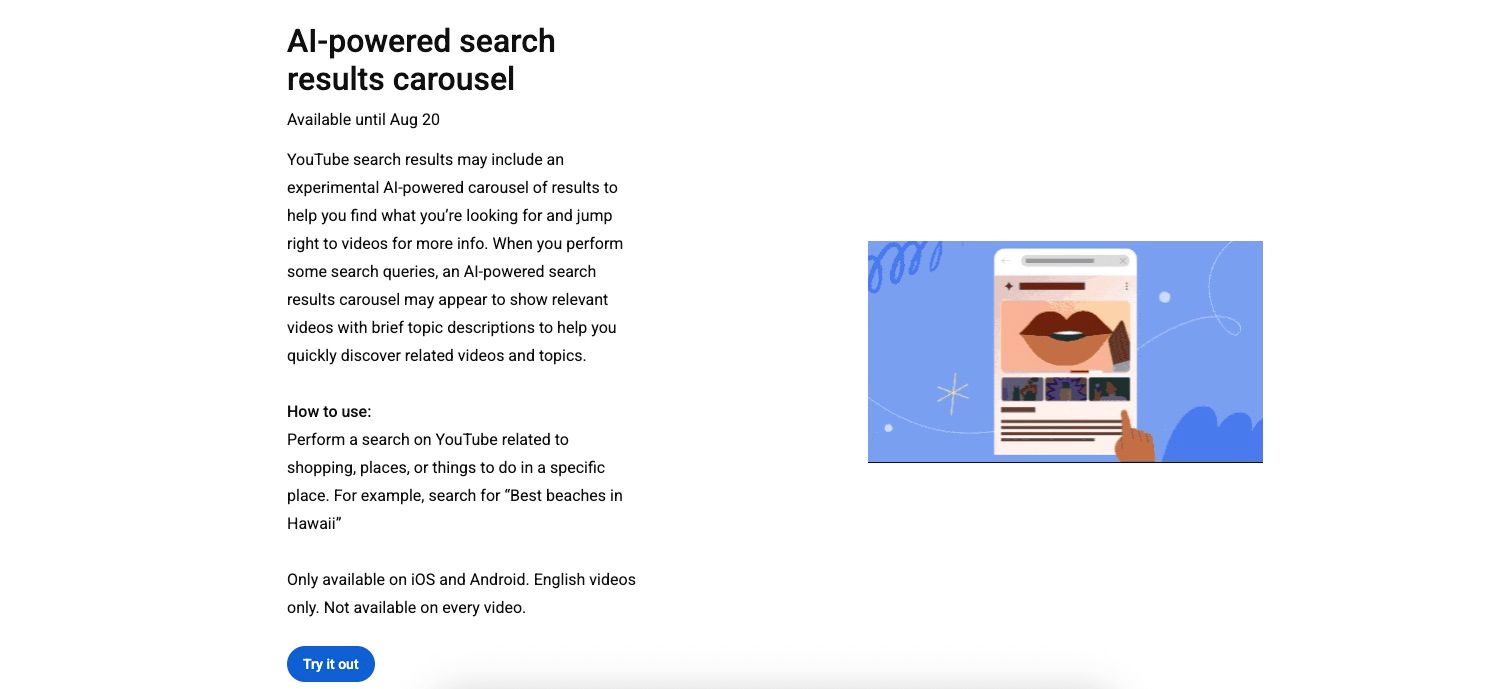 A screenshot highlighting YouTube Premium's new AI search experiment and its validity