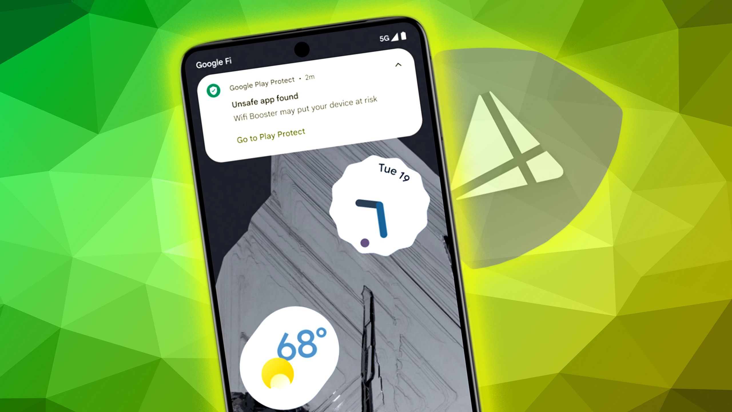 A Phone showing a notification that Google Play Protect found an unsafe app